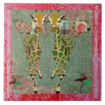 Gold Giraffes Twilight  Tile