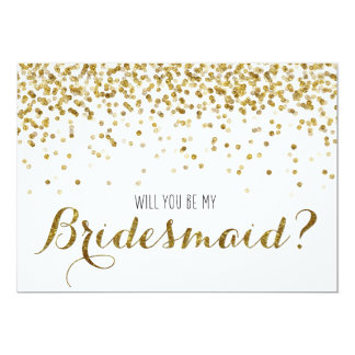 Gold Glitter Confetti Will you be my Bridesmaid 13 Cm X 18 Cm Invitation Card