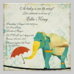 Gold Graceful Elephant Baby Invitation invitations