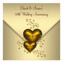 Gold Hearts Elegant Gold 50th Wedding Anniversary Personalized Invitations