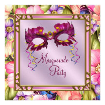 Gold Hot Pink Pink Purple Mask Masquerade Party Announcement
