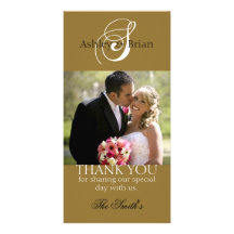 Gold Initial Wedding Thank Photo Cards