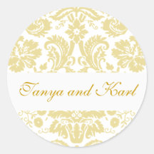 Gold Ivory Bride Groom Damask Wedding Seal Sticker