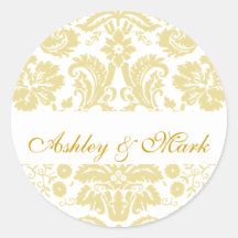Gold Ivory Bride Groom Damask Wedding Sticker