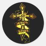 GOLD JESUS SAVES CROSS STICKER