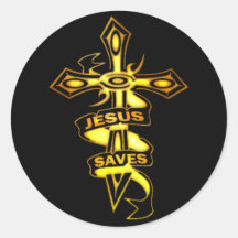 GOLD JESUS SAVES CROSS STICKER
