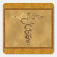 Gold Medical Caduceus Square Sticker