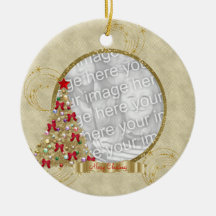 Gold Merry  Christmas Tree Photo Ornament