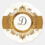 gold monogram envelope seal round sticker