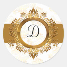 gold monogram envelope seal round sticker