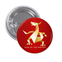 Gold Origami Year of the Dragon on Red 2012 Button
