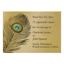 gold peacock wedding save the date personalized invitations