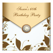 Gold Pearl Flower Swirl Womans 60th Birthday Party Personalized Invite