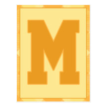 Gold Plaid Letter "M" Typography Banner Card Postcard