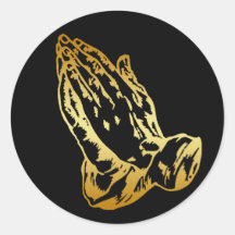 GOLD PRAYING HANDS ROUND STICKERS
