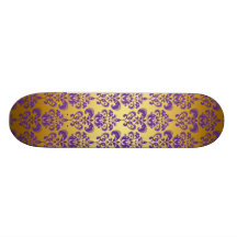 Gold, Purple Damask Pattern 2 Skateboards