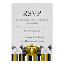 Gold Race Car RSVP Personalized Announcement