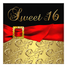 Gold Red Black Sweet 16 Birthday Party Invitations