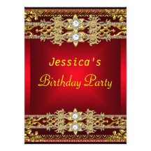 Gold Red Hot Glamour 21st Birthday Party Custom Invitations
