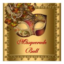 Gold Red Mask Gold Red Masquerade Party Personalised Invitation