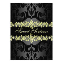 Gold Rose Sweet16 Damask Birthday Invite