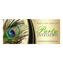 Gold Satin Stylish Peacock Feather Invitations