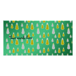 Gold silver snowmen on green fade customized photo card