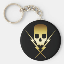 GOLD SKULL AND LIGHTNING BOLTS KEYCHAIN