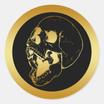 GOLD SKULL ROUND STICKERS