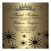 Gold Snowflake & Tiara Design Birthday Invite