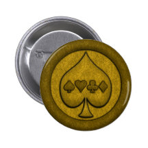 GOLD SPADE AND CARD SUITS PINBACK BUTTONS