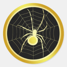 GOLD SPIDER AND WEB ROUND STICKERS