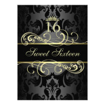 Gold Swirl Damask Sweet16 Birthday Invite