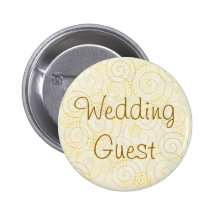Gold Swirls Wedding Guest Badge Pin