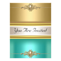 Gold Teal Colour Birthday Party Custom Invitation