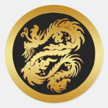 GOLD TRIBAL DRAGON ROUND STICKERS