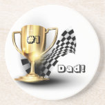 Gold Trophy NUmber One Dad Father's Day Drink Coasters