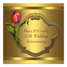 Gold Tulips 50th Wedding Anniversary Personalised Announcements