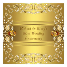 Gold Victorian Flowers Gold 50th Anniversary Custom Invites
