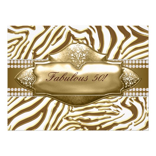 Gold Zebra Womans Gold 50th Birthday Party Custom Invitations