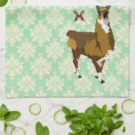 Golddust Llama & Butterfly Mint Julep Damask MoJo Kitchen Towels