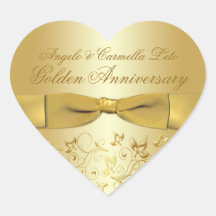 Golden Anniversary Heart Shaped Sticker