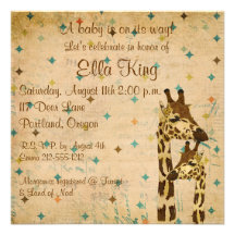 Golden Bronze Giraffes  Baby Invitation