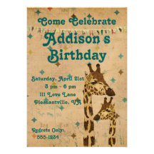 Golden Bronze Giraffes  Birthday Invitation