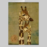 Golden Bronze Giraffes  Monogram Notecard cards