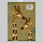 Golden Bronze Giraffes  Monogram Notecard cards