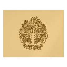 Golden Brown Swirl Tree Wedding  Response Card Personalised Announcement