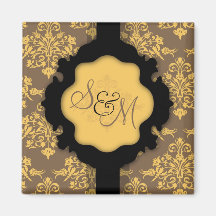 Golden Damask Monogram Magnet 2