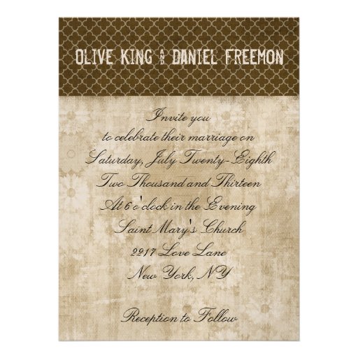 Golden Fawn White & Brown Ornate Wedding Invitatio Announcement