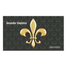 Golden Fleur De Lis on Damask Business Card Templates